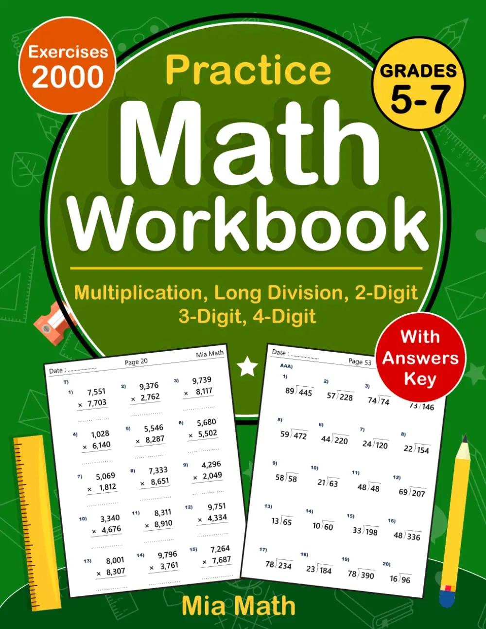 Multi Digit Multiplication and Long Division Math Workbook For Grades 5-7 WithAnswer Key: Multiplication & Long Division Practice Workbook For 5th & ...Worksheets For homeschooling or Classroom