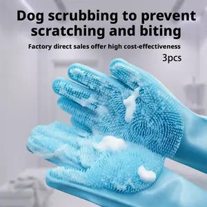 3 Pairs Pet Bathing Gloves, Cat Grooming Massage Comb, Anti-Scratch Dog Deep Cleaning Lint Remover, Universal Size, No Ca Prop 65