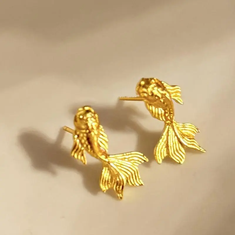 Women's Copper Minimalist Koi Fish Drop Earrings - Elegant Animal-Shaped Metal Dangles, Lucky Engagement Costume Fashion Jewelry