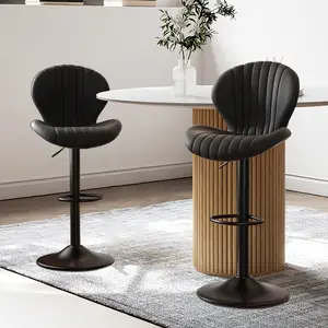 NUSETX Modern Bar Stools,Velvet Height Adjustable Swivel Barstools,Armless Kitchen Island Counter Chairs with Back & Footrest,Upholstered Mid Century Bar Stools