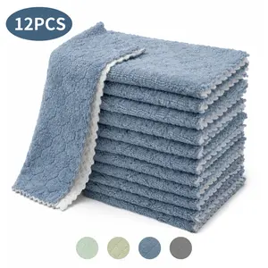 Homieway 12 Pack Kitchen Dish Cloths (10 x 10 Inches), Super Soft and Absorbent Coral Velvet Dish Towels, Nonstick Oil Fast Drying Microfiber Cleaning Cloth, No Lint Household Dishcloths, Home Cleaning Products