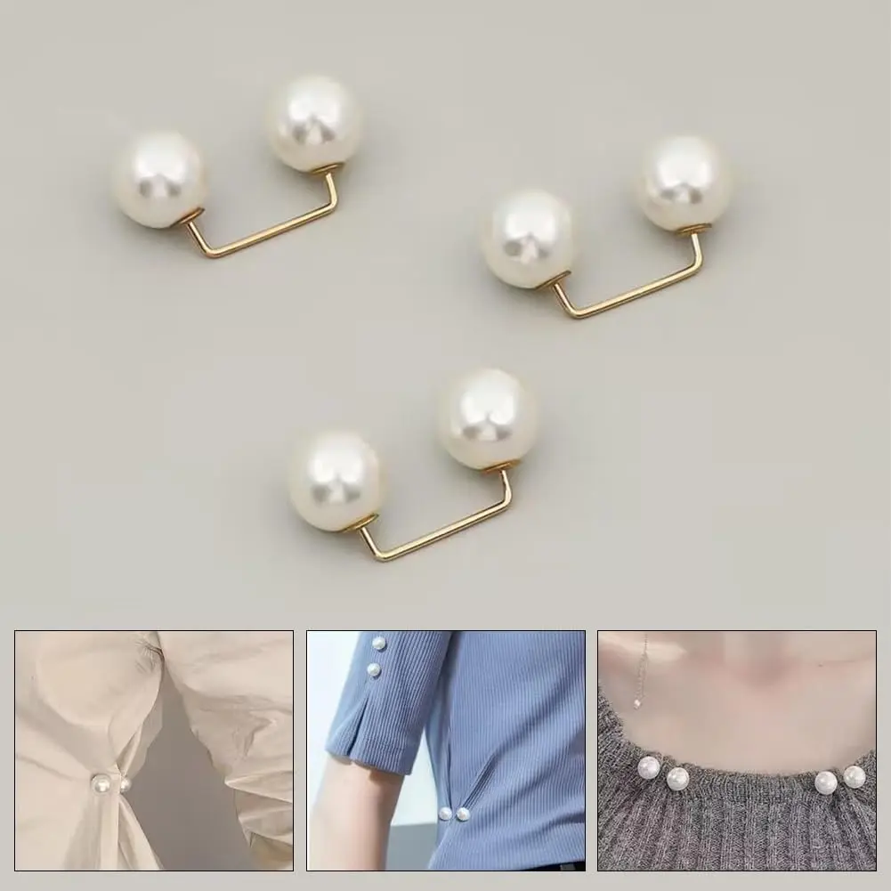 2PCS White & Gray Pearl Dress Cinch Clips – Elegant No-Sew Waist Tightener for Dresses, Cardigans & Sweaters, Outfit Styling Accessory for Work, Date Night & Parties