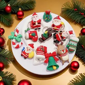 Christmas Keychain Bulk Set, Cute Santa Reindeer Snowman Candy Cane Charms, Holiday Bag Accessories, Xmas Stocking Stuffers