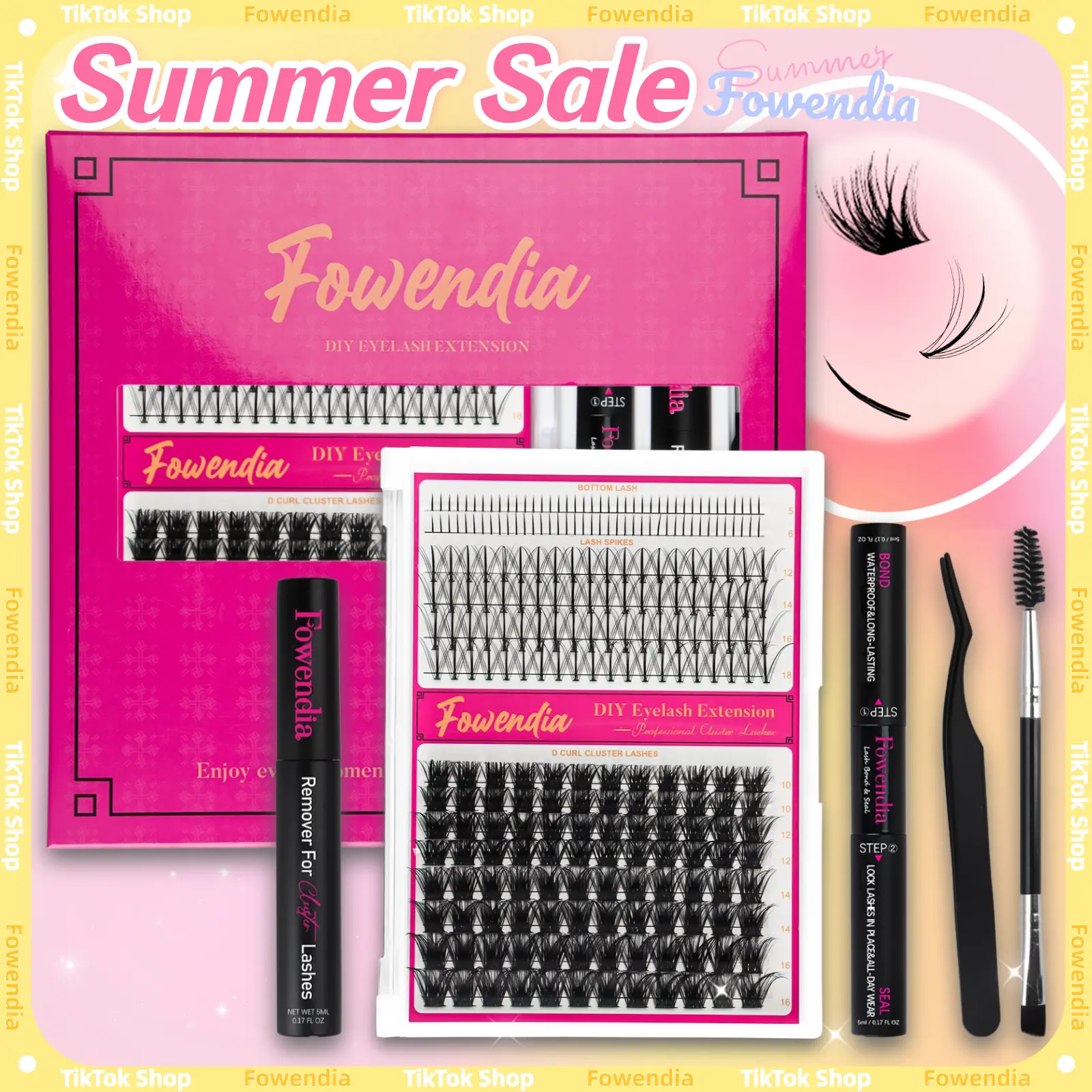 Fowendia Lashes Lavish Lash Clusters Kit | Waterproof Clusters DIY Lash Extension Kit | Individual Cluster Eyelash Extensions D Curl Kit with Bottom Lashes Wispy, Lash Bond & Seal Glue, Lash Tweezers | At-Home Makeup Cosmetic dealsforyoudays