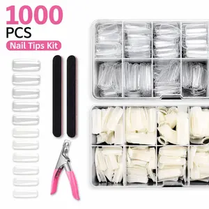 1000 Pcs Square Nail Tips for Acrylic Nails – Short Square Half Cover, Clear Natural False Tips, Professional Acrylic Nail Supplies for Salon & Home – Bulk Value