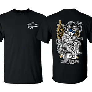 Side Action Armed Angel Sniper Graphic Tactical Cherub Streetwear Tee, Patriotic Military Graphic Tee, Perfect Gift for Veterans and Soldiers, Unisex Cotton Short Sleeve Shirt for Daily Wear, Outdoor Activities & Casual Street Style