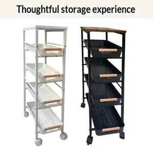 4 Tier Metal Organization Trolley with Pull-Out Baskets and Wheels Slim Storage Rolling Cart for Home Office Kitchen Bathroom Laundry NEW