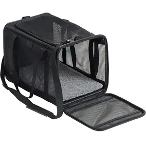 Gorilla Grip Airline Travel Pet Carrier Bag Up to 15 Lbs, Breathable Mesh Collapsible Pet Carriers for Small, Medium Cats, Small Dogs, Puppies, Portable Kennel with Soft Washable Waterproof Pad