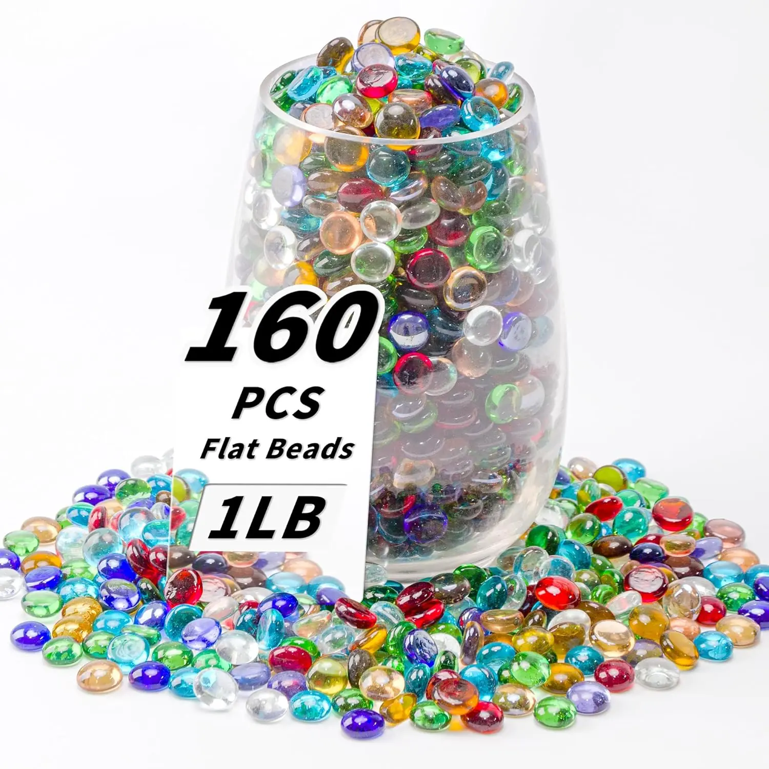 1 LB Mixed Color Flat Glass Beads, 160-180PCS Small Glass Marbles, Mini Flat Round Pebbles for Vase Filler and Floral, Fish  Rocks Decorative  for  and Aquarium Decor