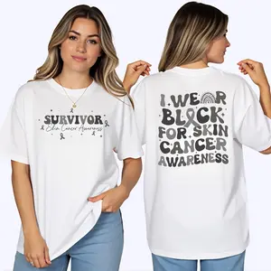 Skin Cancer Awareness Shirt: Black Ribbon Melanoma Support, Double-sided Printing, Unisex Shirts, 100% Cotton Tees, Teens & Adults Sizes#Cancer Awareness Shirt