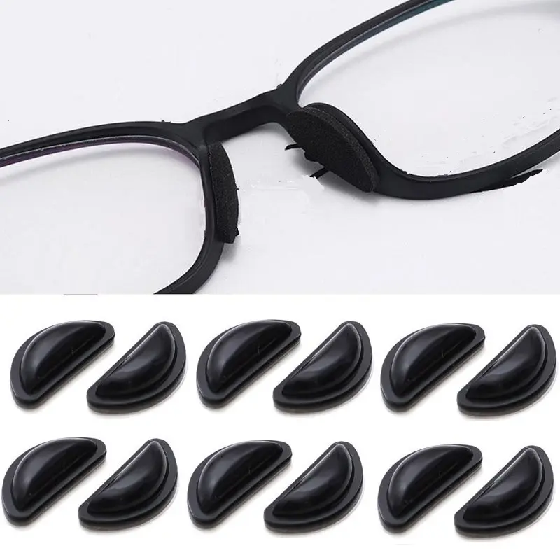 12 Pcs Black Soft Comfortable Eyeglasses Stick On Nose Pads - Air Chamber Silicone Anti-Slip Cushions for Glasses Sunglasses Parts Adhesive