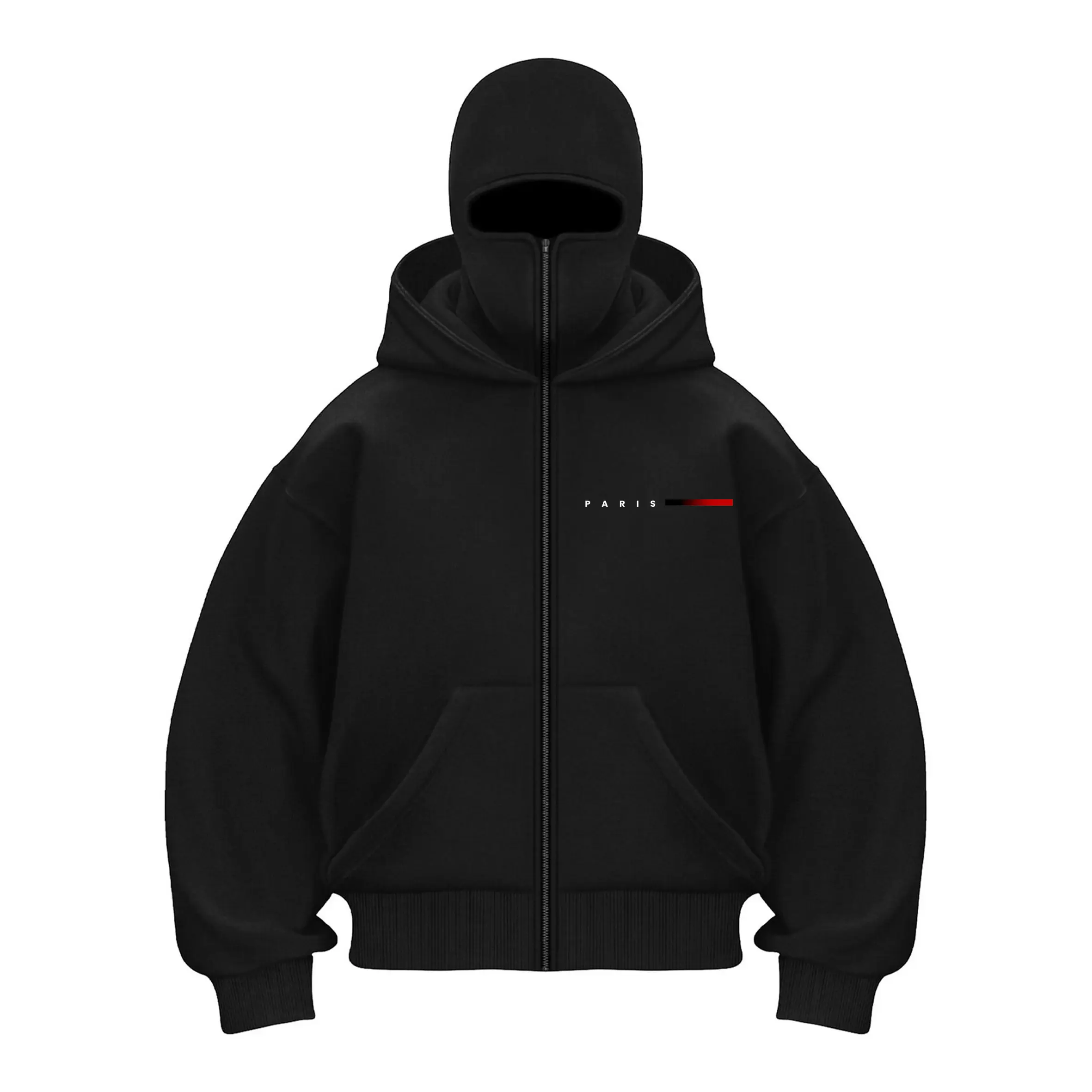 Balaclava Jacket Zip Up Paris Letter Printed Fashion Double Layer Hoodie Hip Hop Outerwear Jacket Y2K Clothing for Men and Women