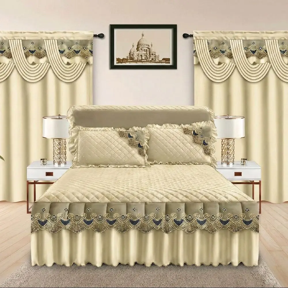 5 Pieces Bedroom Set New Sheet Cream Bedding Set with Matching Curtains for Cozy Home Decor Complete Set with Red Bedding and Matching Curtains Ideal for Bedroom Decor