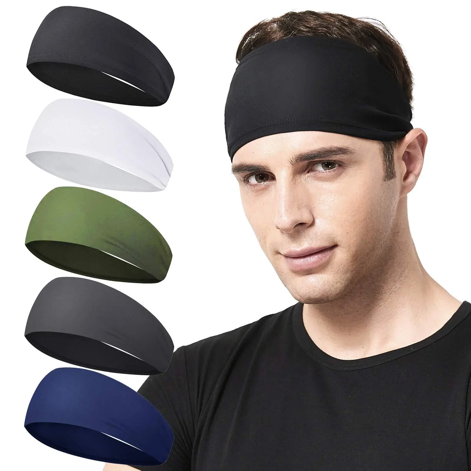 Solid Color Quick Dry Sports Headband (5 Counts), Sweat Wicking Headband, Sweat Absorbing Headband for Men and Women, Sports Headband for Running, Cycling, Basketball, Yoga, Fitness Workout White Exercise