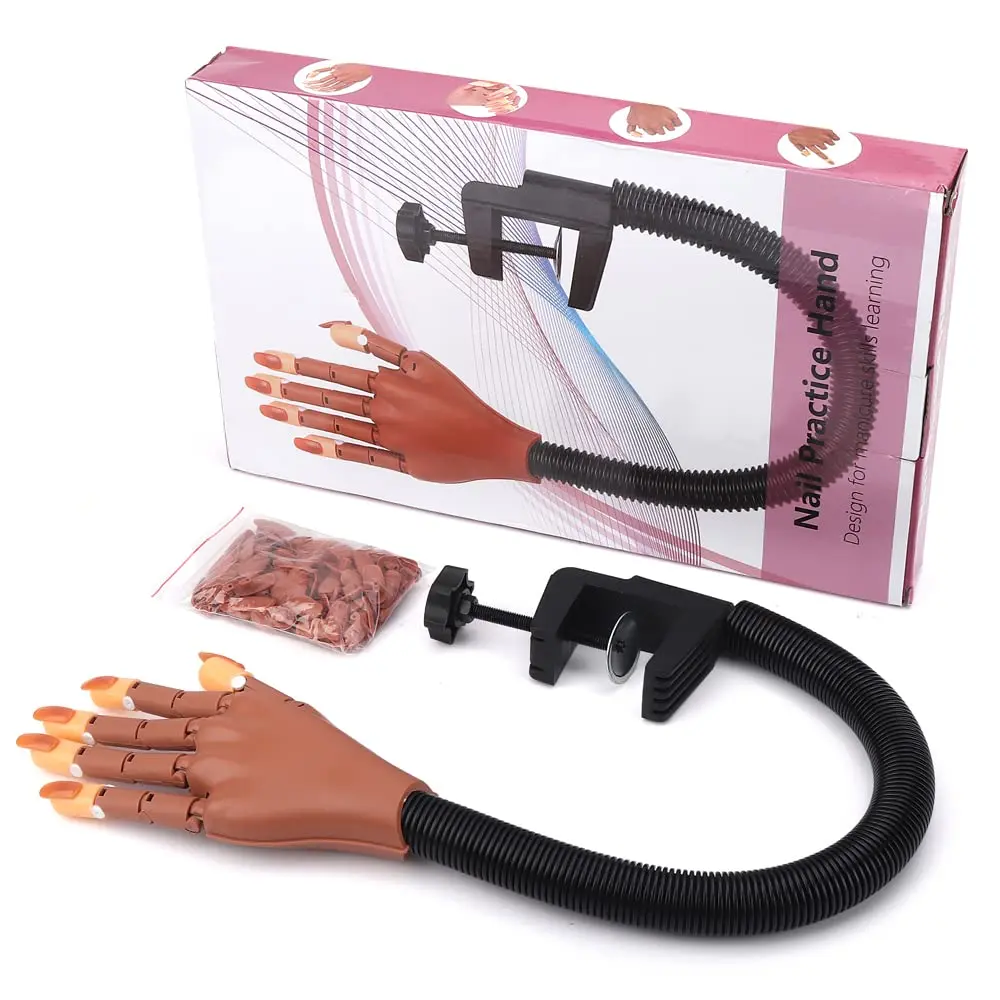 Hand Model Kit for Nail Supplies Manicure Beginners,Practice Hand for Acrylic Nails - Flexible Movable Practice Nail Hand with 100 Pcs Refill Nail
