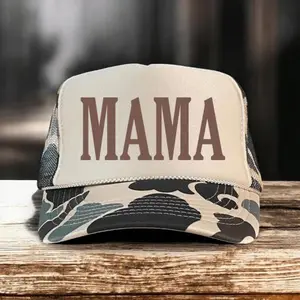 MAMA Classic Women's 5 Panel Foam Trucker Hat TanCamo Adjustable Snapback Hat for Mother's Day Gift