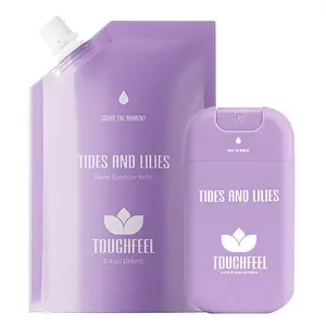 Hand Sanitizer Spray Refill Kit: Refill Pouch + Sprayer Bundle, Pocket Hand Sanitizer Kit Travel Essential, 100ml + 30ml, Tides and Lilies