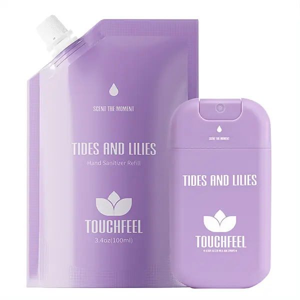 Hand Sanitizer Spray Refill Kit: Refill Pouch + Sprayer Bundle, Pocket Hand Sanitizer Kit Travel Essential, 100ml + 30ml, Tides and Lilies