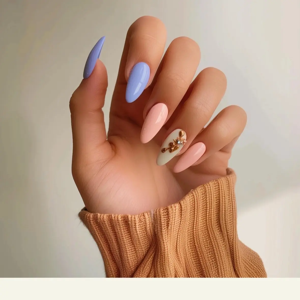 Live Stream Products Featuring Elegant Nail Art Design in Pastel Colors and Decorative Element