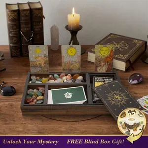FNYDOX Wooden Crystal Tray with Tarcot Card Holder, Wiccan Supplies and Tools Witchcraft Altar Supplies Pegan Tarot Decor Witchy Gifts Meditation Accessories Witch Stuff Astrology Decor for Women(YXTY9)