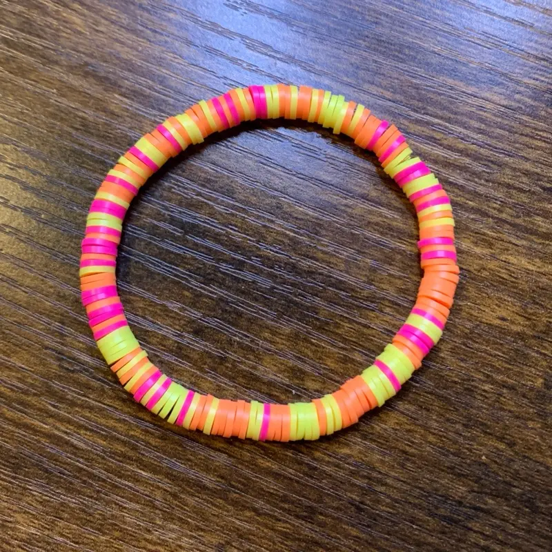 Sunset Heishi Bracelet Polymer Clay Bracelet Neon Pink, Neon Orange, & Neon Yellow Fashion Accessory