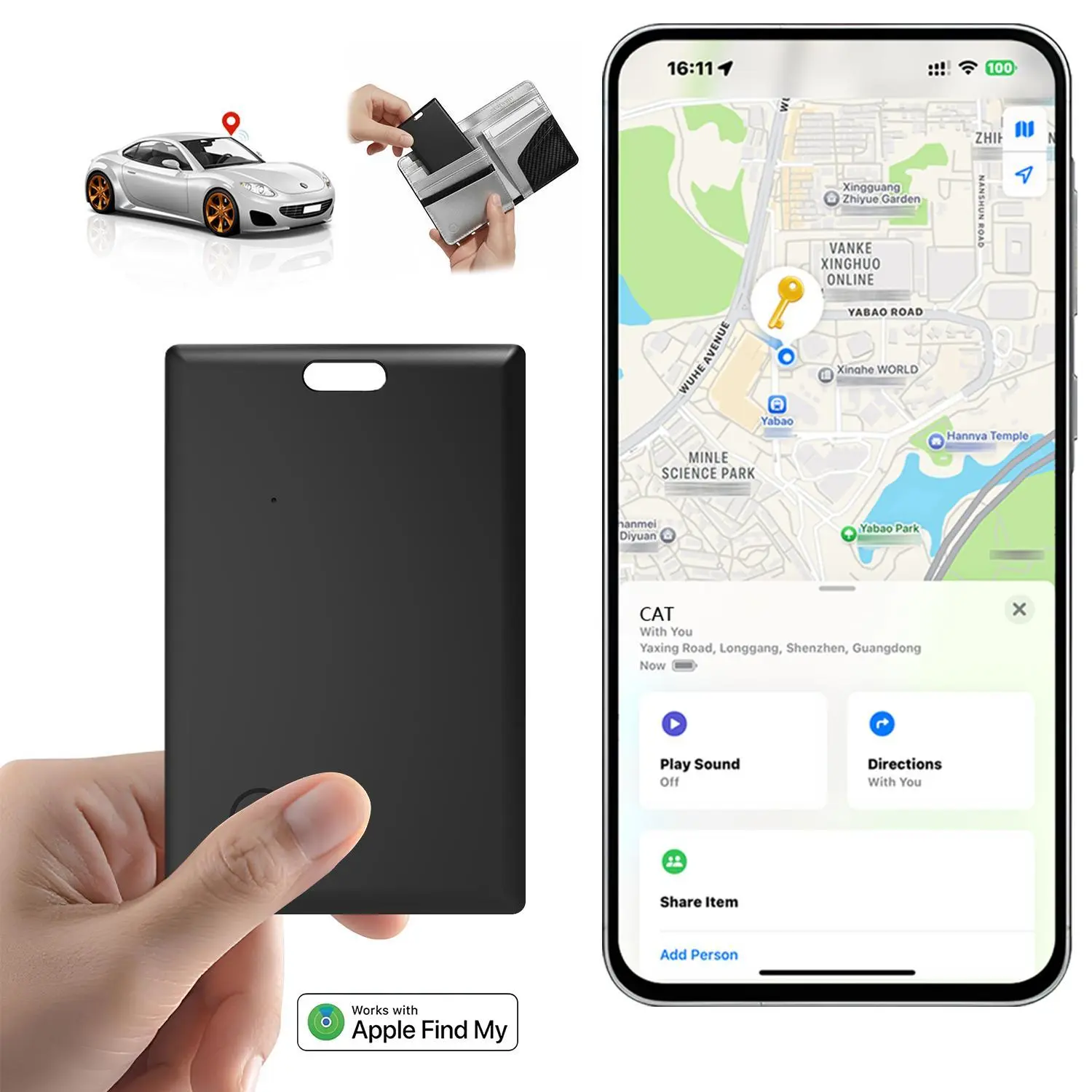 Wallet Tracker Card for Apple Find My (iOS Only), Rechargeable Credit Card Size Wallet Tracker, Smart Bluetooth Wallet Finder, GPS Tracker Item Finder for Keys, Bags, Passport, Best Tech Gift