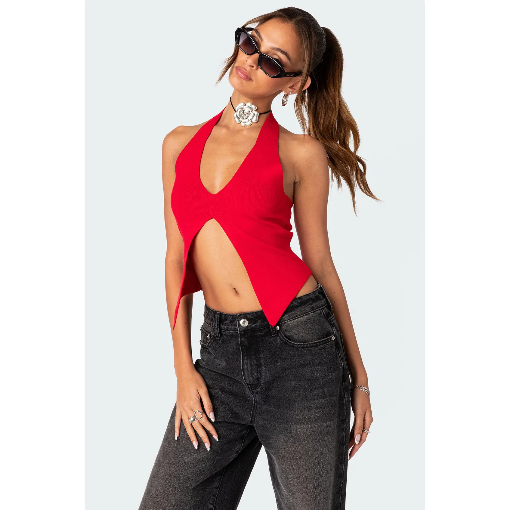 Sculpt Knitted Split Front Top