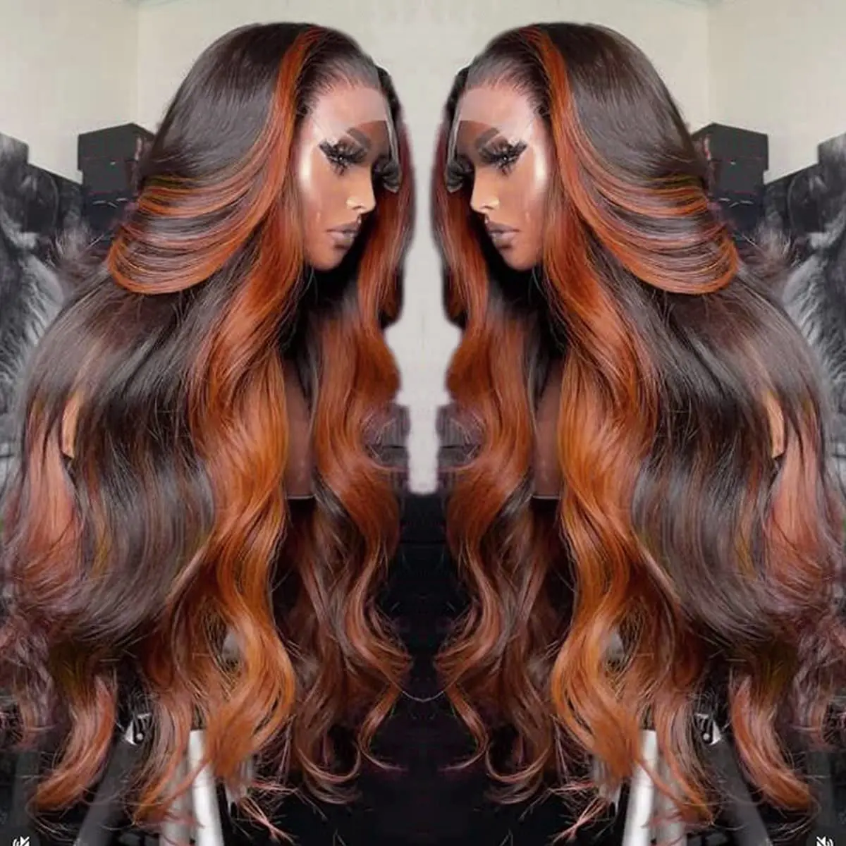 Lemoda Hair Highlight 1B/350 Transparent HD 13x4 Lace Front Wig Human Hair Reddish Brown Ombre Brazilian Virgin Body Wave 180% Density Lace Front Glueless Wig Pre Plucked with Baby Hair for Women summerwins