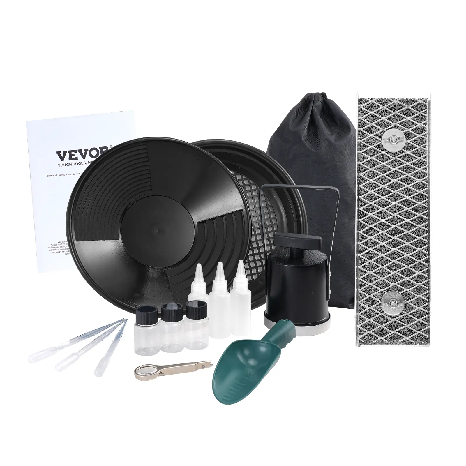 【Summerfinds】VEVOR Mini Sluice Box Gold Panning Kit 12inch Aluminum Alloy Gold Mining Equipment16 PCS Gold Prospecting Kit with Gold PanSeparating MagnetClassifier ScreenDrawstring Backpack and More
