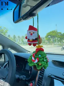 Handmade Crochet Christmas Car Ornament – Santa & Tree Hanging Decor Gift
