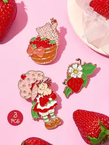 Strawberry Shortcake Fashionable And Cute Strawberry And Cat Zinc Alloy Brooch Badge 3 PCS Collectible Gift Gold Brooch Pins