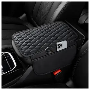Car Center Console Cover, Upgraded Microfiber Leather Car Arm Rest Cover with 2 Storage Bags, Universal Armrest Cover for Car Storage Box Car Interior Accessories Protector for Most Vehicle