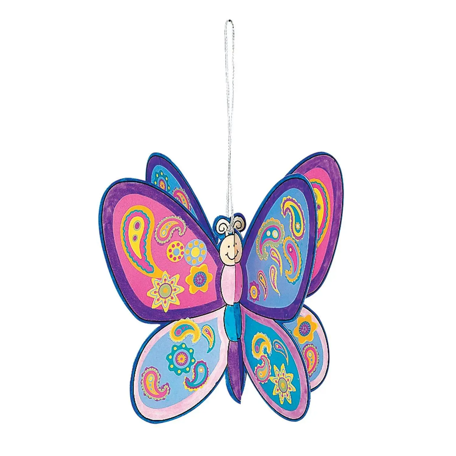 Fun Express 5" DIY 3D Butterfly Bright Paper Ornaments with Stickers - 12 Pc.