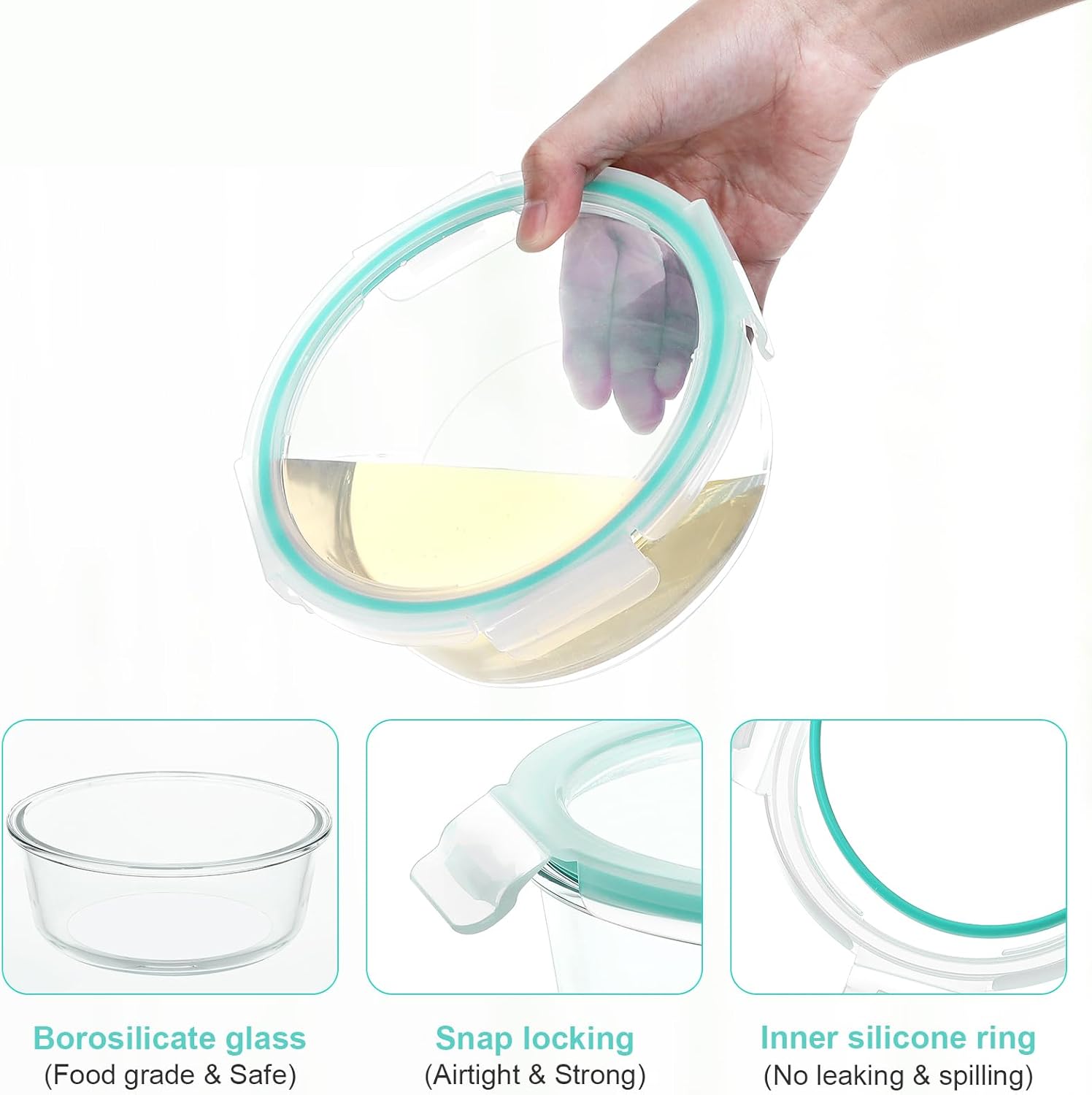 Microwave Safe Airtight Glass Containers 18Pack, BPA-Free Food Storage with Black & Blue Utensils for Kitchen Organization