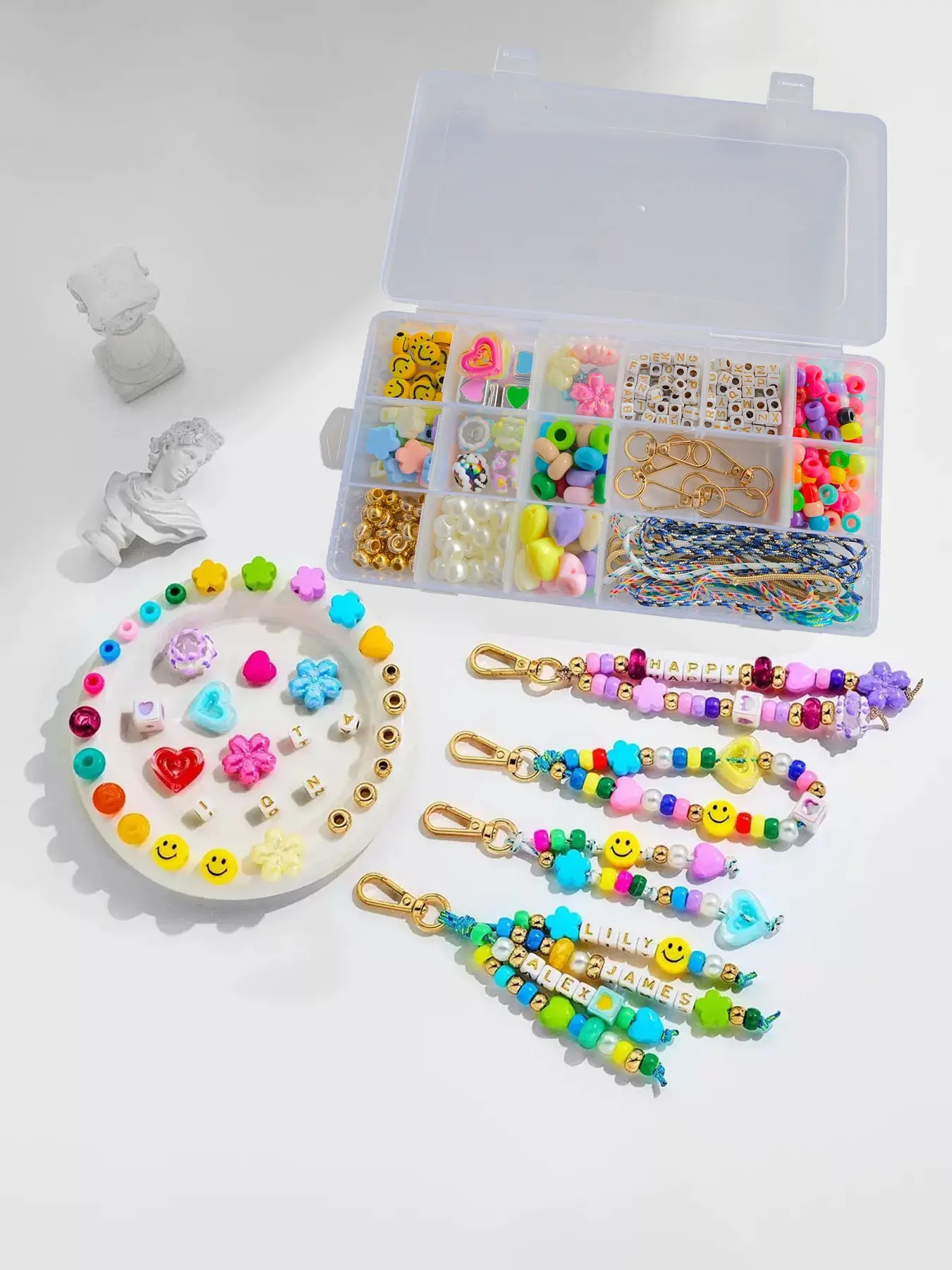 DIY Bag Charm Keychain Making Set, Acrylic Heart Star Flower Letter Alphabet Bag Beads, DIY Key Chain Charm Supplies, Crafts Accessories, DIY Craft Embellishments, DIY Kits, Beading Making, Beads Charms, Letter Charm Beaded