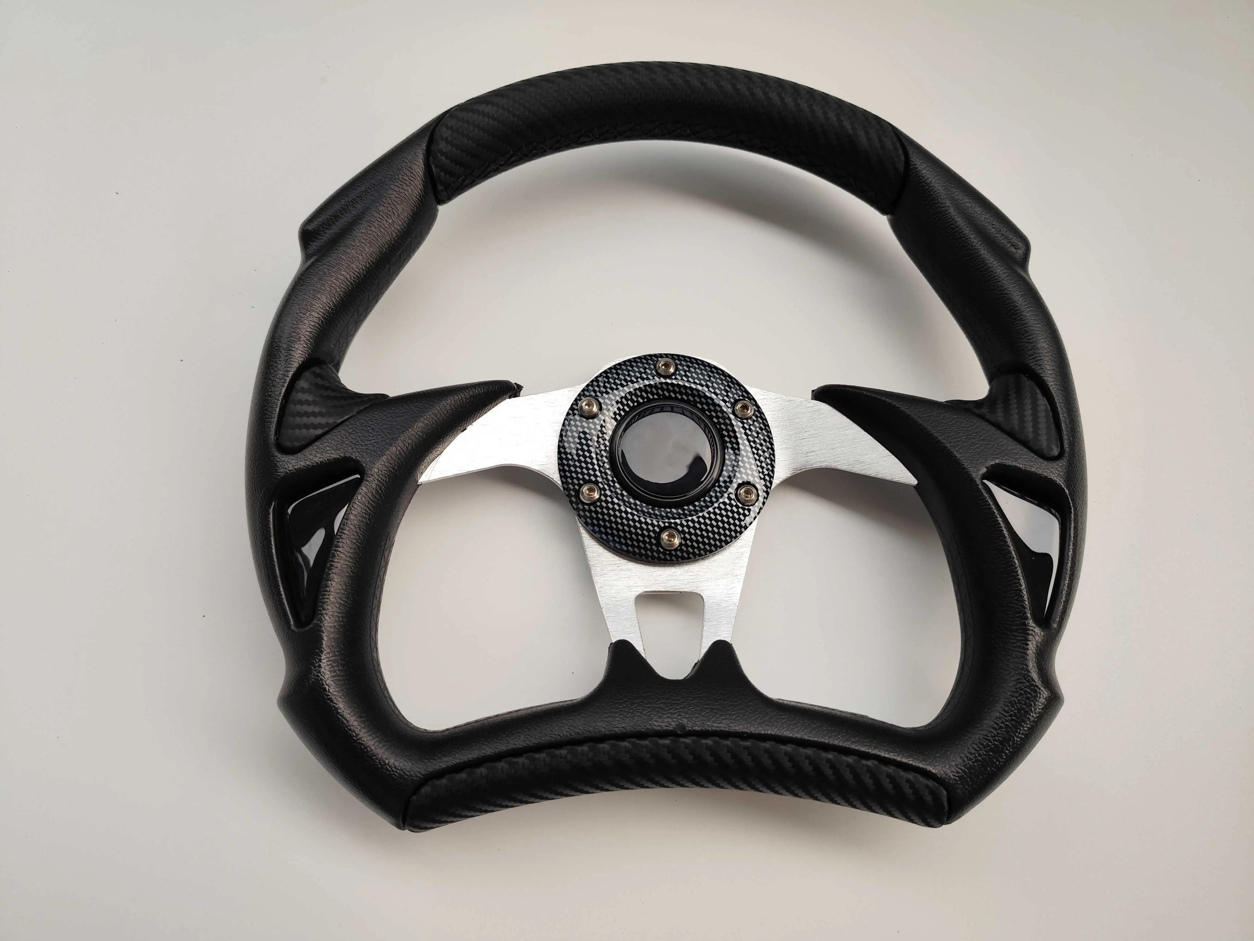 Tzvmnylighting 13-in Black Horn Button Steering Wheel - Billet Aluminum, Easy Installation, Enhances Grip, Boosts Control, Sleek Appearance for Polaris Slingshot, Golf Cart (No Adapter & Quick Release, Polaris Slingshot Accessory), 13 Inches, Handling, En