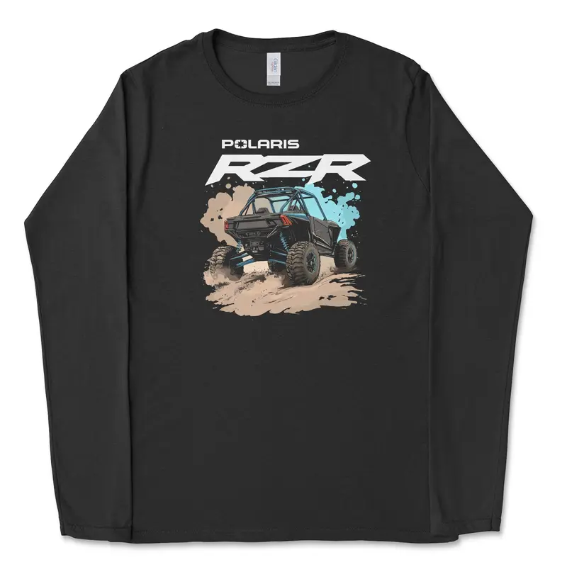 Polaris RZR Black Long Sleeve Tee - Comfortable Fit, Versatile Style, Ideal for All Seasons Cotton Top Classic Menswear Collar
