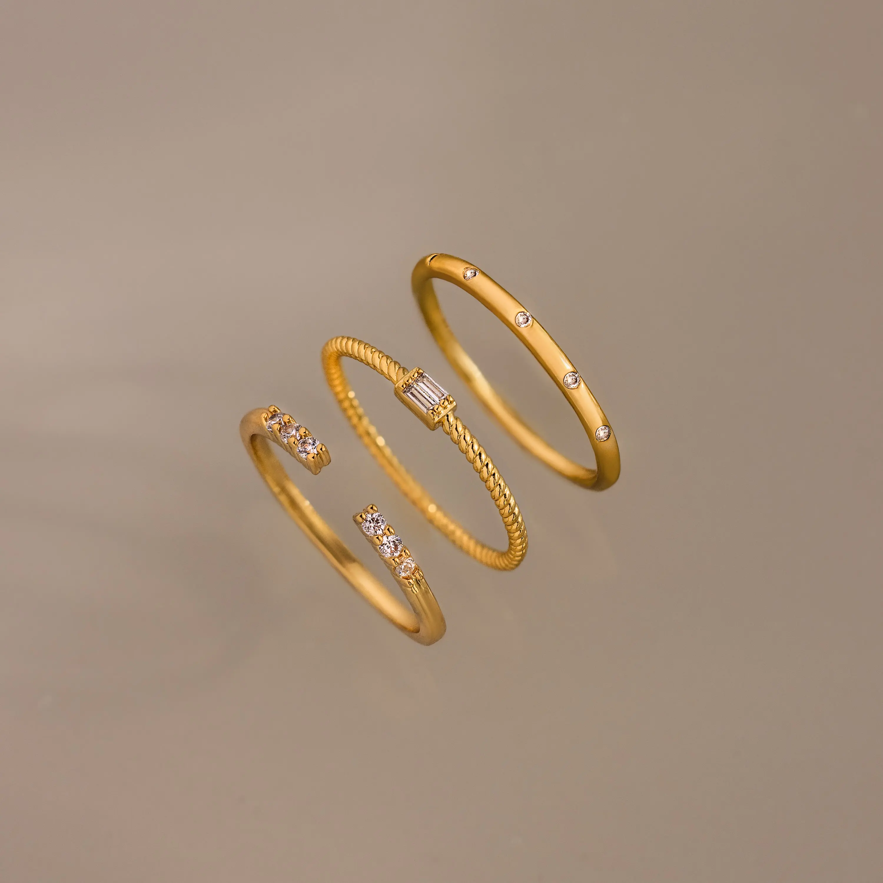 Sparkling Diamond Ring Set by Caitlyn Minimalist - Dainty Pave Diamond Stacking Rings Set of 3 - Wedding Jewelry - Gift for Her