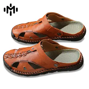 Men's 2-in-1 Genuine Leather Strap Closed-Toe Sandals - Non-Slip, Breathable, Hand-Stitched Sports Footwear for Summer Outdoor Casual Walking, Beach Hiking, Strap Sandals