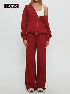 Women Fall Winter Long Sleeve Zipper Hoodie & Pants 2 Piece Set, Ladies Loose Casual Athleisure Tracksuit, Tracksuit Sets, Sweatsuit Set