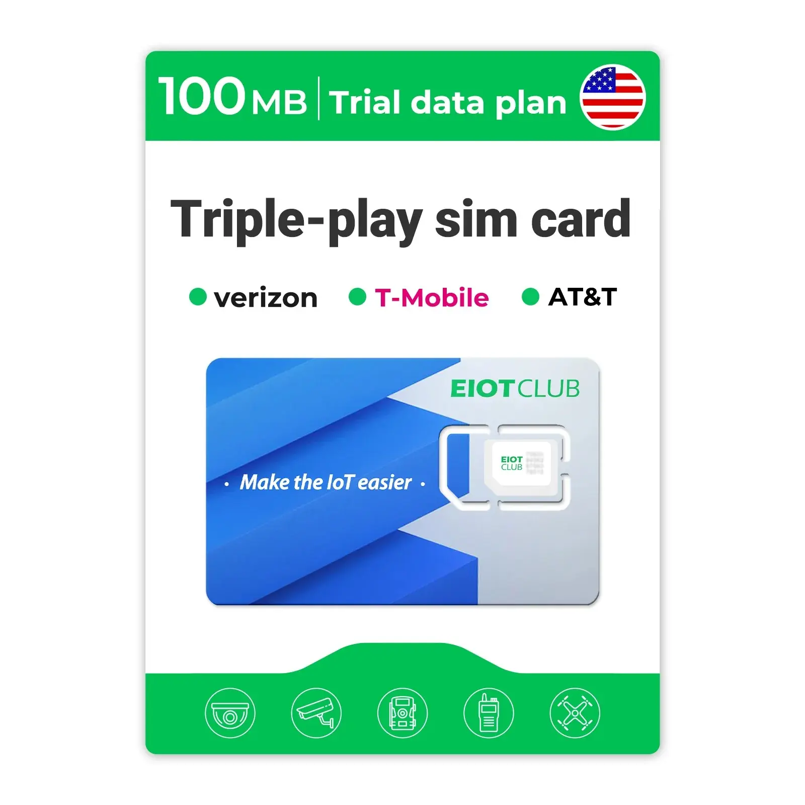 EIOTCLUB Prepaid SIM Card Triple Play - Supports Verizon AT&T T-Mobile for Security Trail Cameras Unlocked IoT Devices Cellphone Data Only