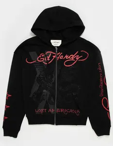 ED HARDY x MGK Flames Rhinestone Mens Zip-Up Hoodie