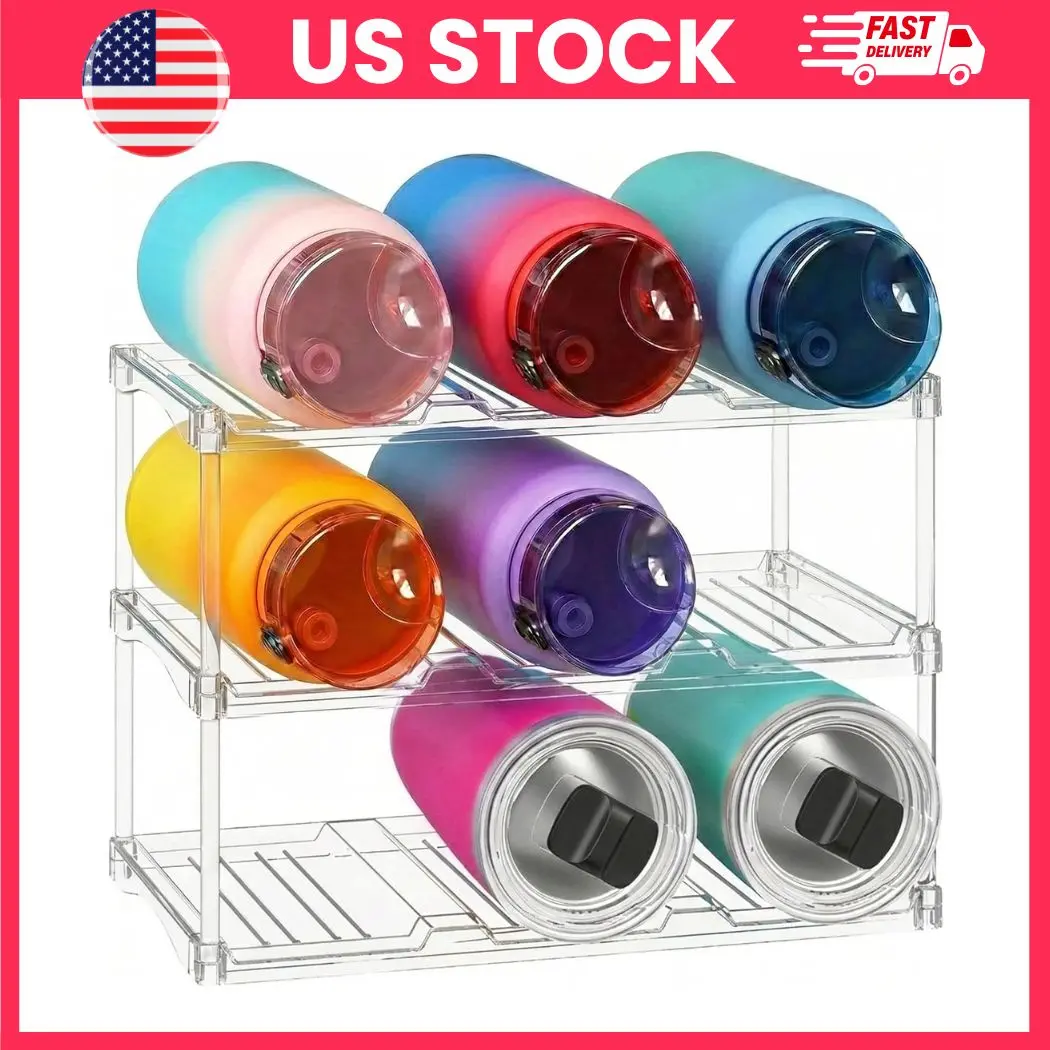 Stackable Bottle Storage Organizer 3 Tier, Clear Water Bottle & Wine Rack, Plastic Freestanding Bottle Holder for Cabinet, Pantry, Fridge & Countertop, Holds up to 9 Bottles | bottle storage organizer,water bottle organizer, pantry organizer