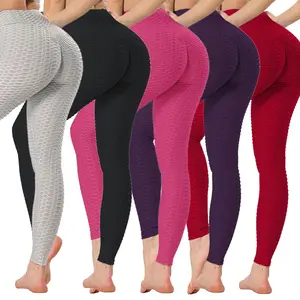 Women's High Waist Textured Butt Lifting Slimming Workout Leggings Tights Pants