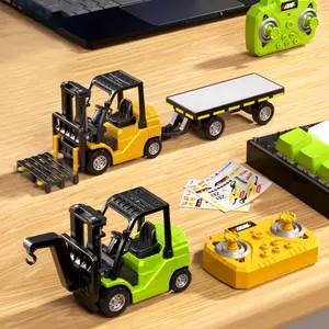 1/64 Mini Alloy Remote Control Forklift Set with Trailer, Remote Control Truck, Desktop Mini Toy Car, Desktop Play, Desktop Entertainment, Birthday Gifts for Boys Kids
