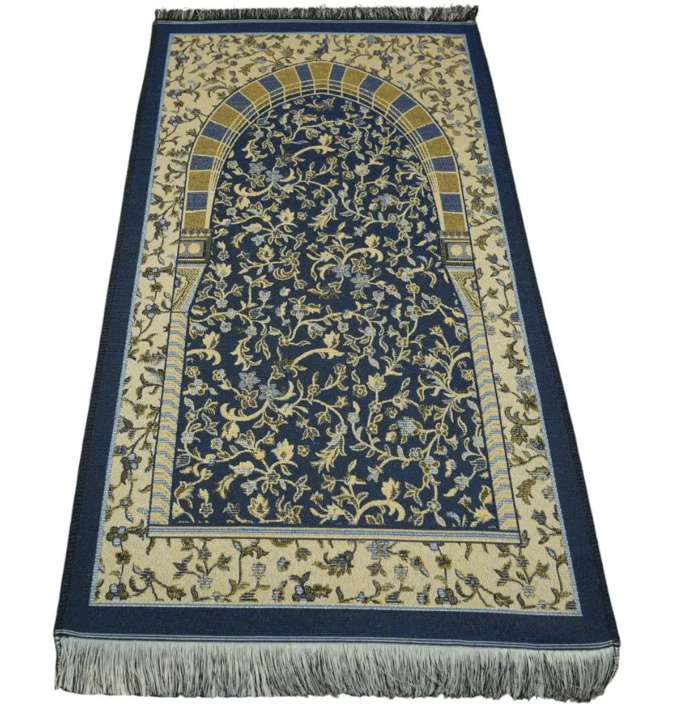 Children's Cotton Woven Islamic Prayer Mat - Hira Garden Arch - Blue