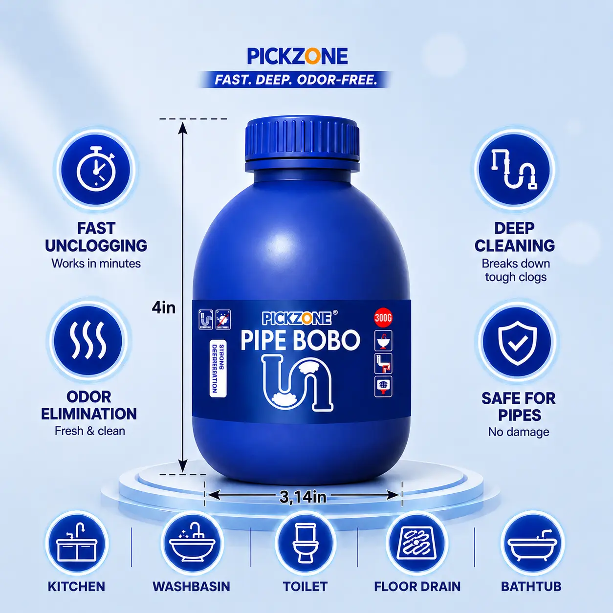 PICKZONE PIPE BOBO Drain Unclogger - For Kitchen, Shower & Tub Drains, Safe for All Pipes, Fast-Acting Household Formula