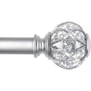 Curtain Rod 32 to 58 Inch (2.6-4.8 ft), 7/8 Adjustable Single Curtain Rods for Windows 28 to 48 Inch, Decorative Splicing Drapery Rods with  Translucent Finials