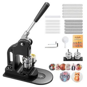 Button Maker Machine 1.25 Inch Kit With 500 Button Parts, Circle Cutter, Hex Wrenches, Instruction Book, Ergonomic Handle, Compact DIY Button Press For Personal Badges, Custom Pins And Key Chains, Black