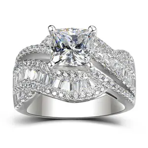 Rotary twist micro-inlaid synthetic Moissanite ring Women's Luxury Group inlaid square four claw engagement ring Luxury cheap quality ring